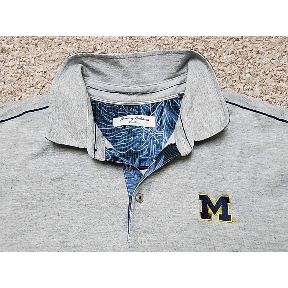 Tommy Bahama Island Zone Michigan Polo Shirt Men's XL Pima Cotton Blend Gray